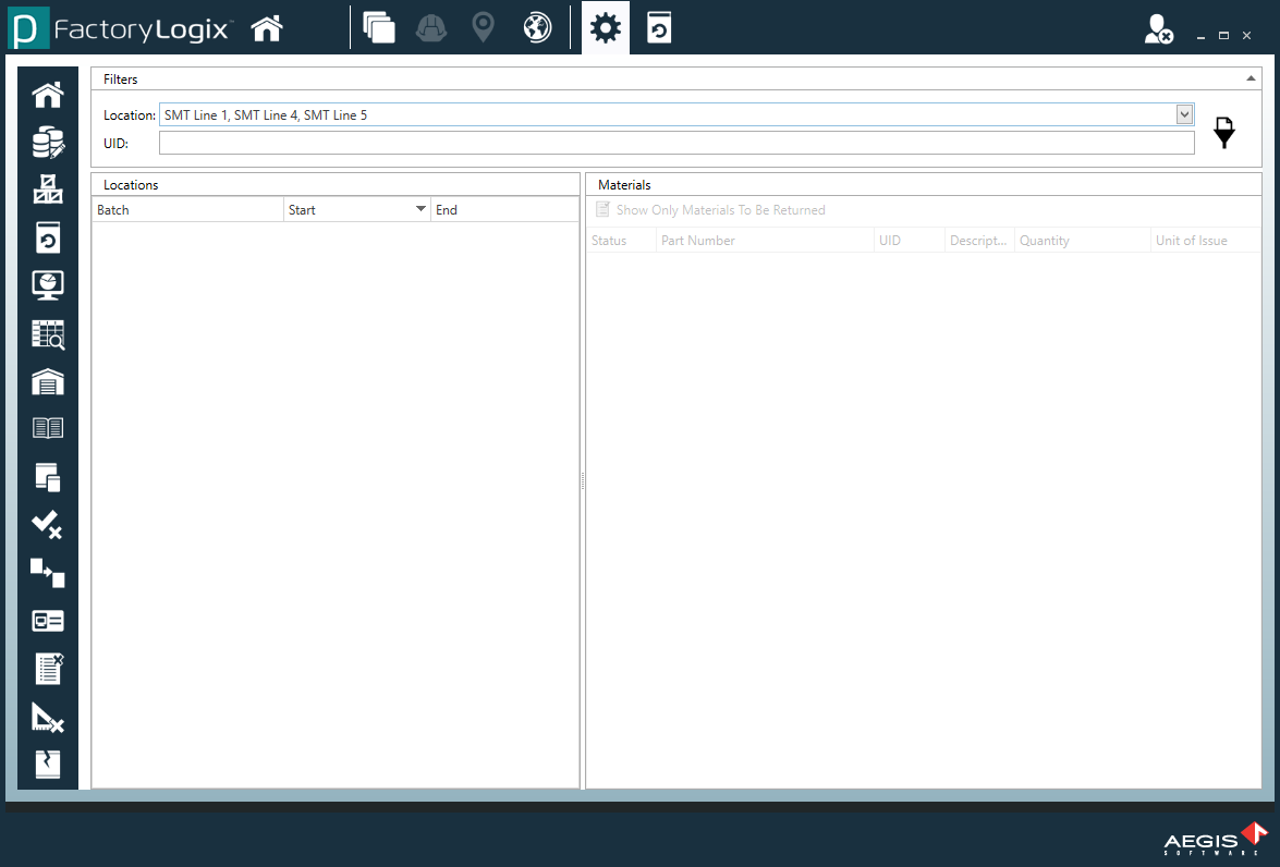Return Materials window