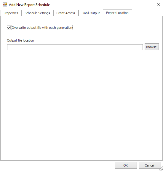 Export Location tab