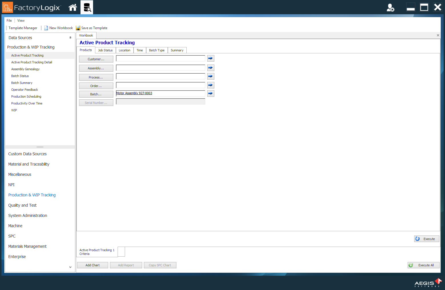 Active Product Tracking search criteria