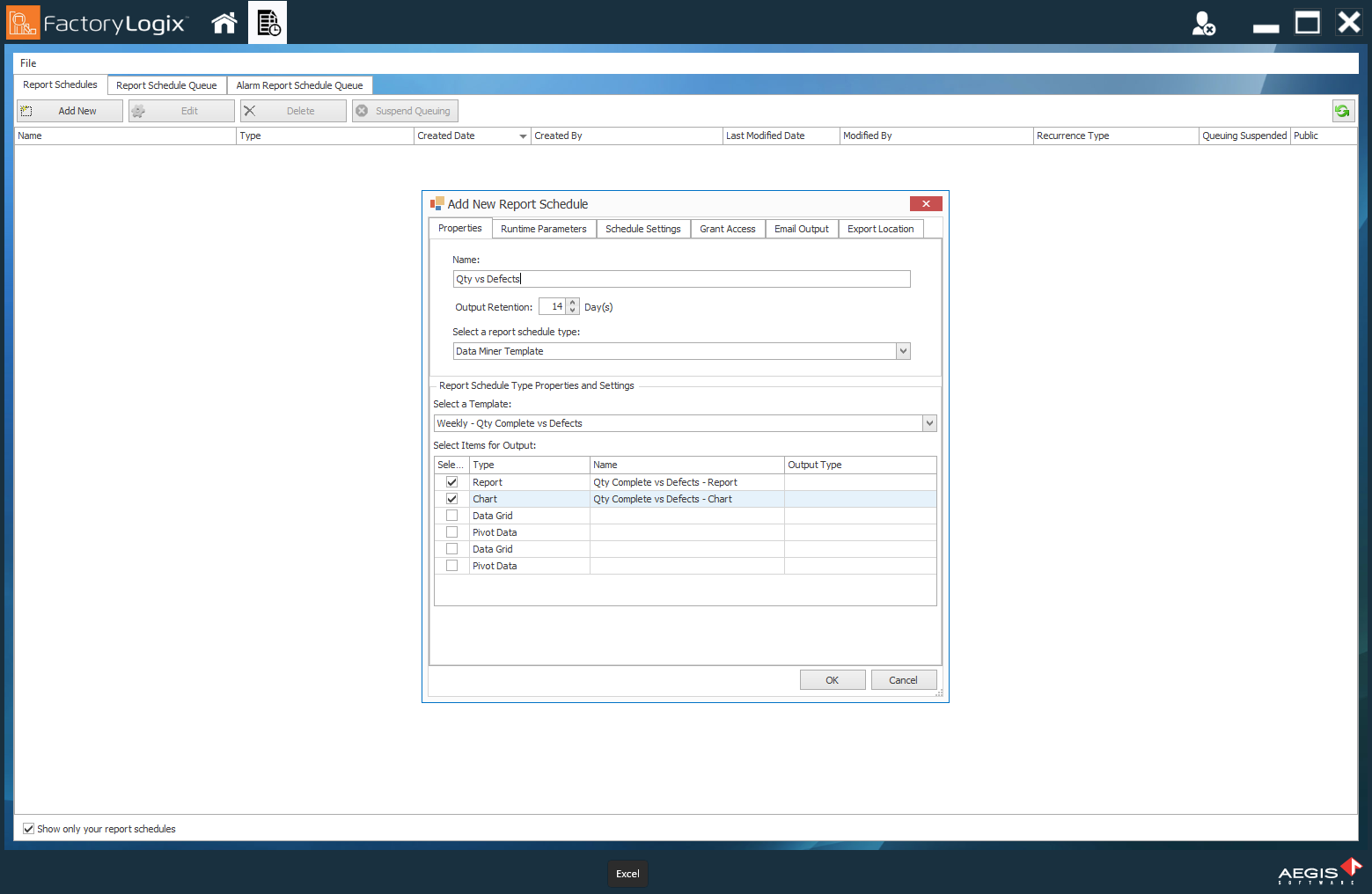 Report Scheduler window