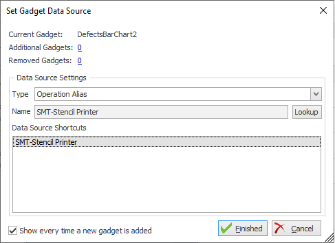 Set gadget Data Source dialog