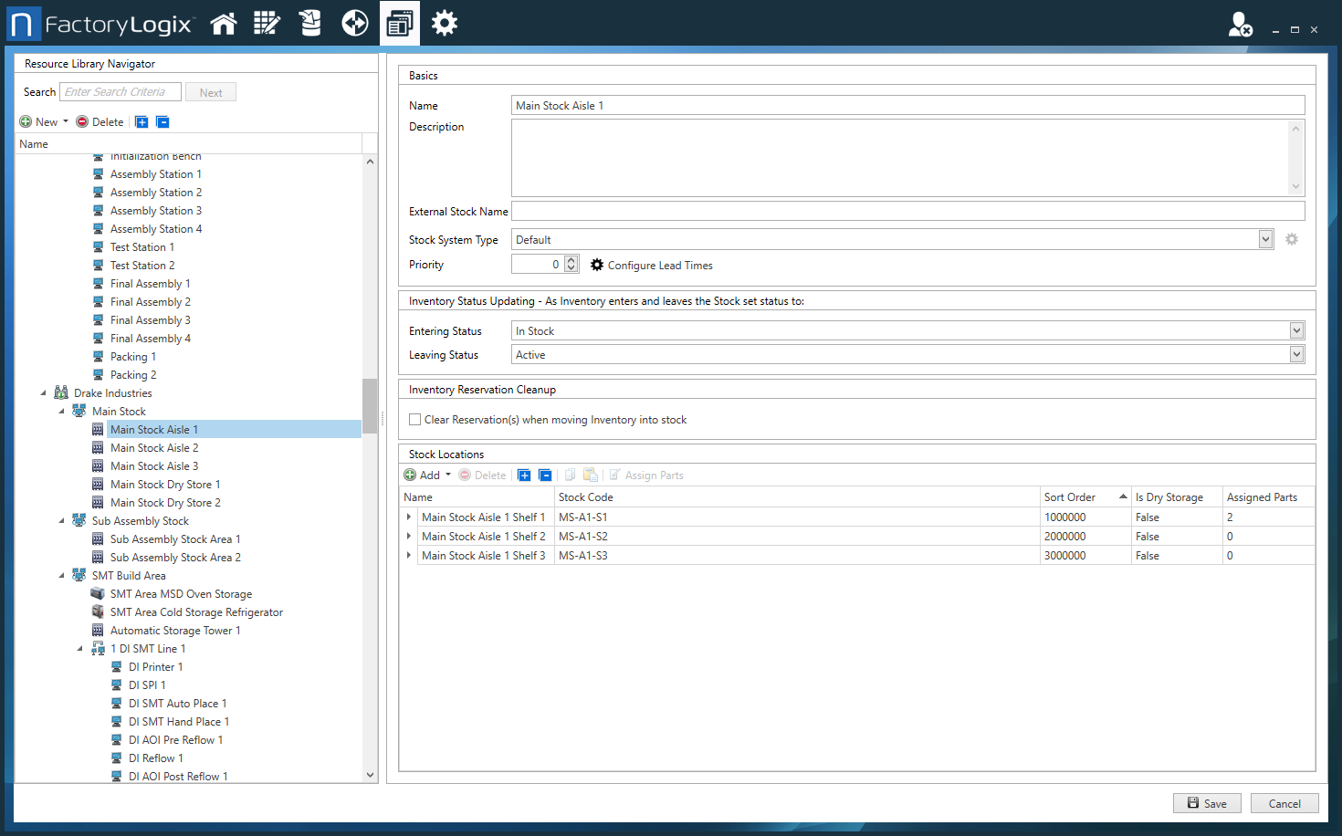 Select a stock location in the tree
