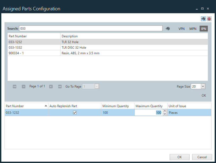 Specify Minimum Quantity and Maximum Quantity for Parts