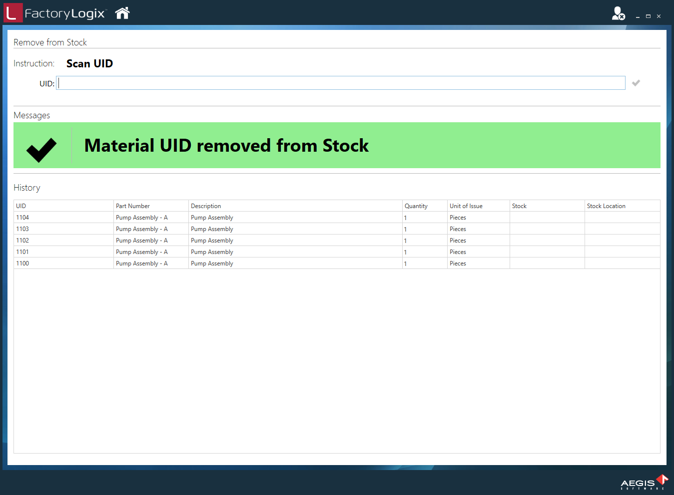 Remove from Stock window