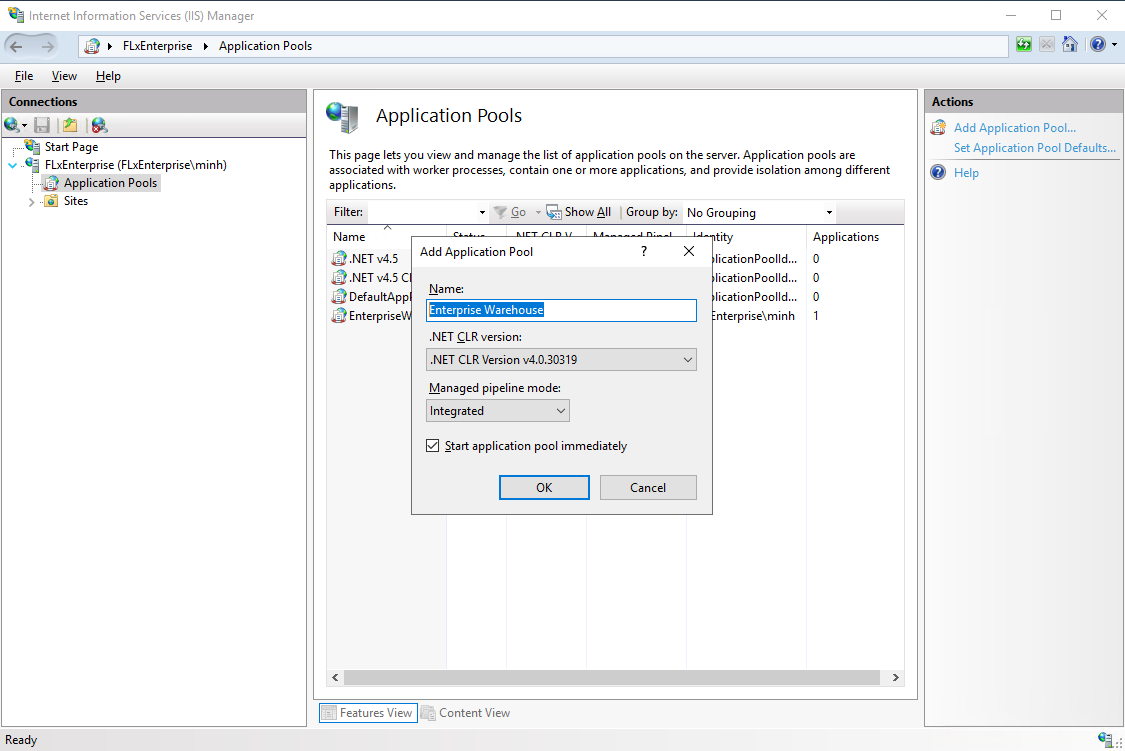 Add Application Pool dialog