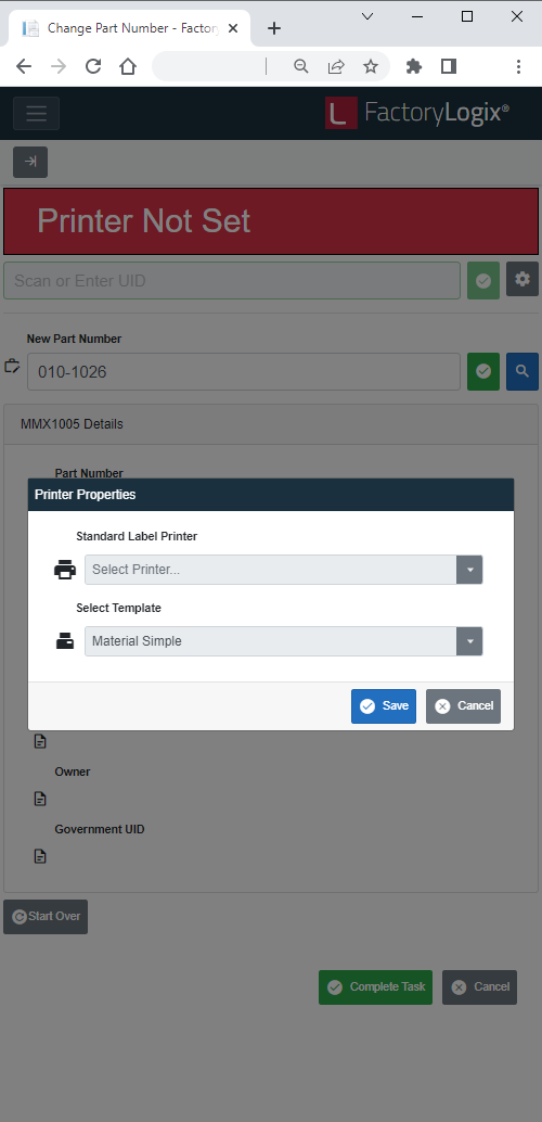 Printer Properties dialog