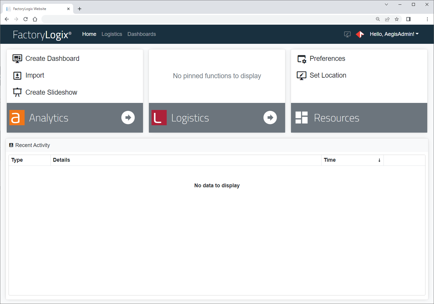 FactoryLogix website Home window