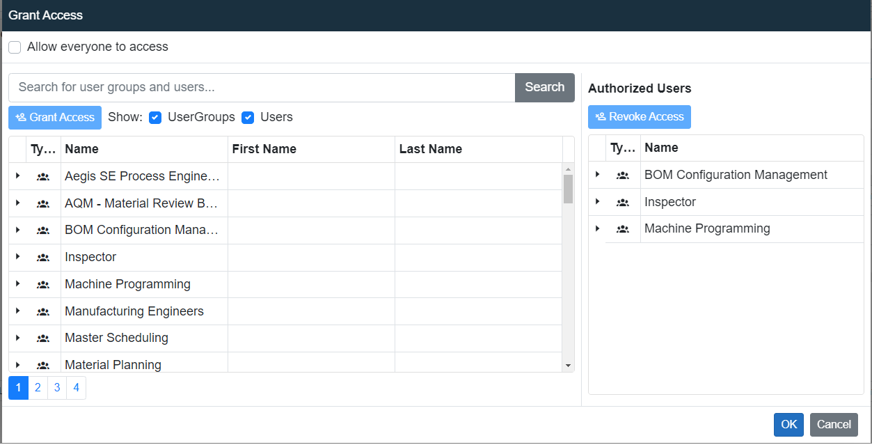 Grant Access options