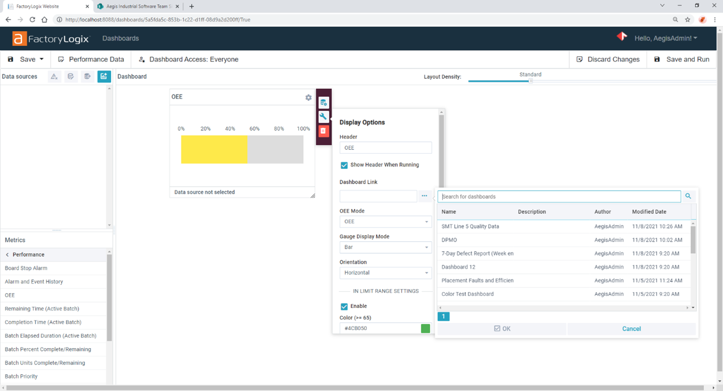 Dashboard Link option