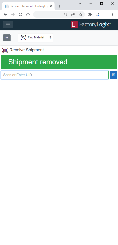 Shipment remove confirmation message