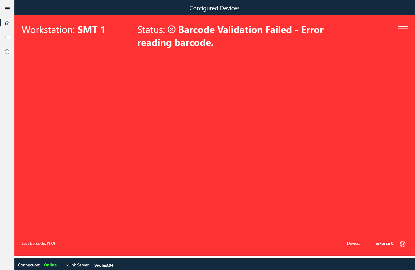 inForce displaying Red status (one device shown)