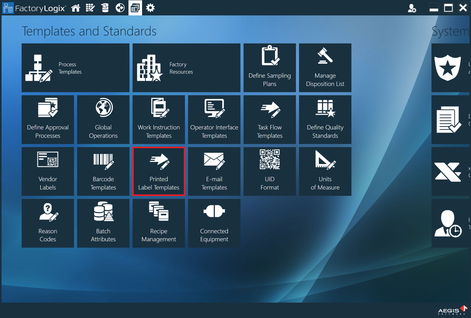 Printed Label Templates button