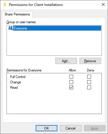 Share Permissions dialog
