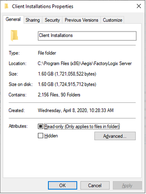 Client Installation Properties dialog