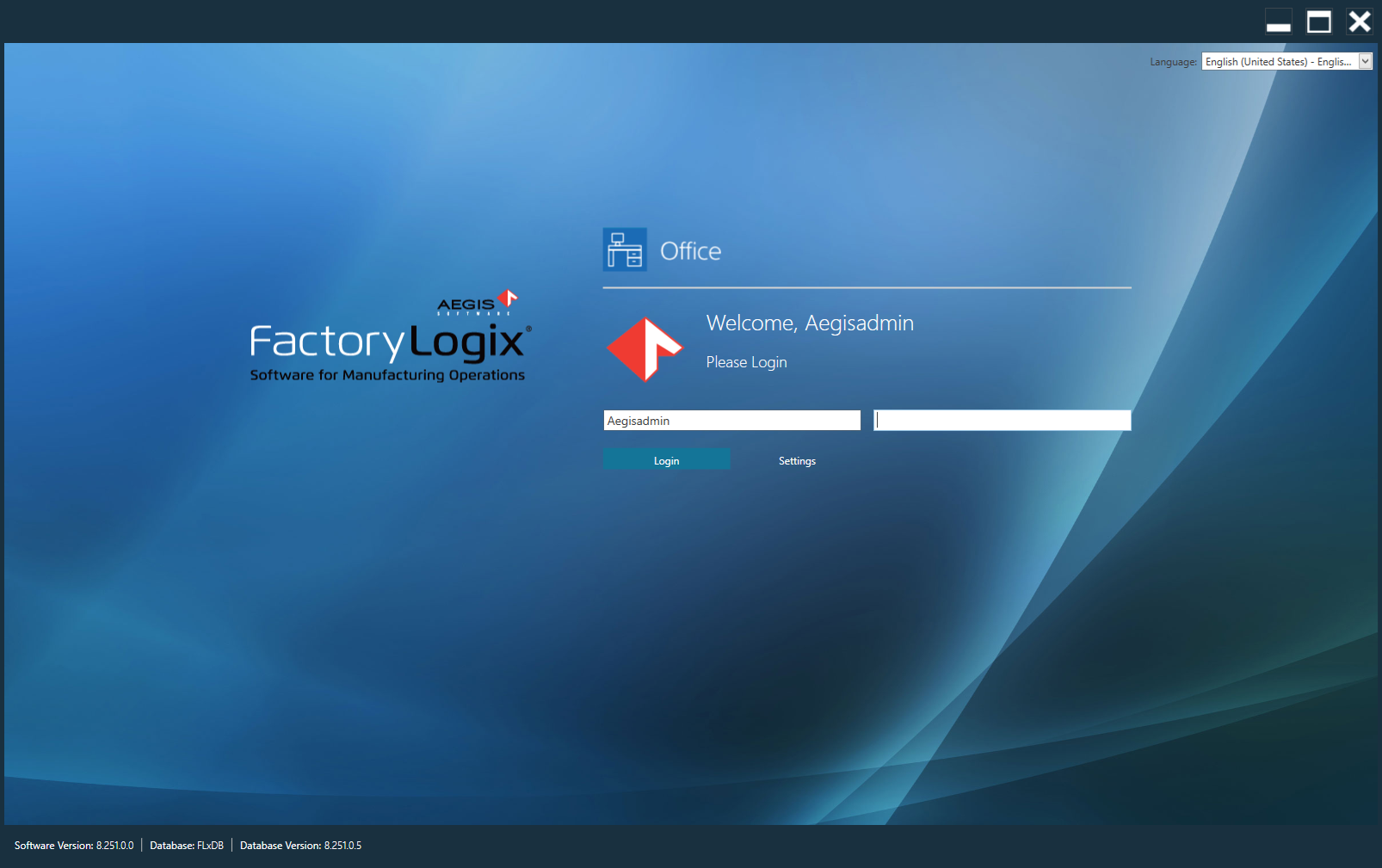 FactoryLogix Office Login Screen