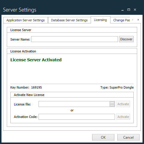 Server Settings dialog
