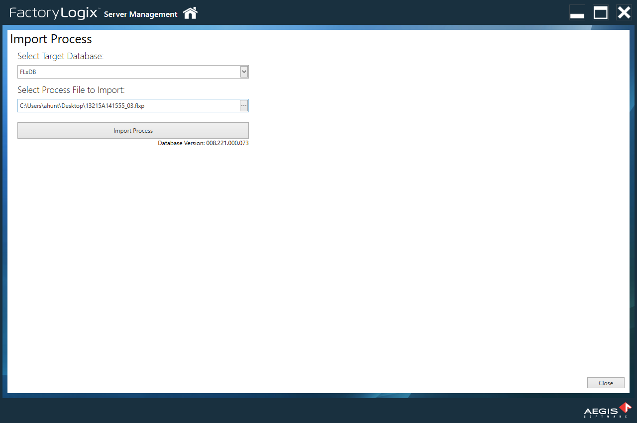 Import Process dialog