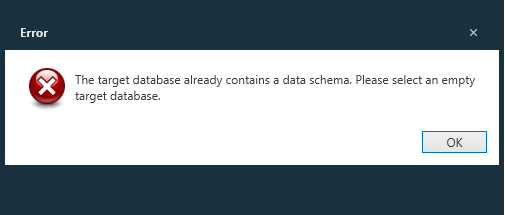 New database schema error message