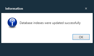 Database Indexes Updated message