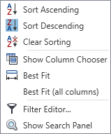 Column menu commands