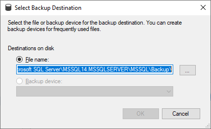 Select Backup Destination dialog