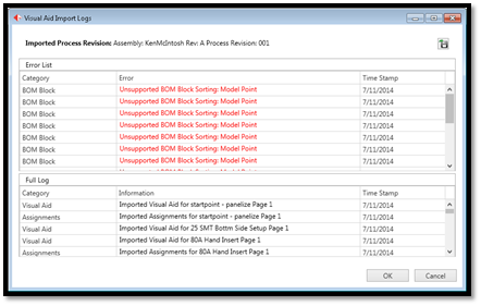 Visual aid import log detail