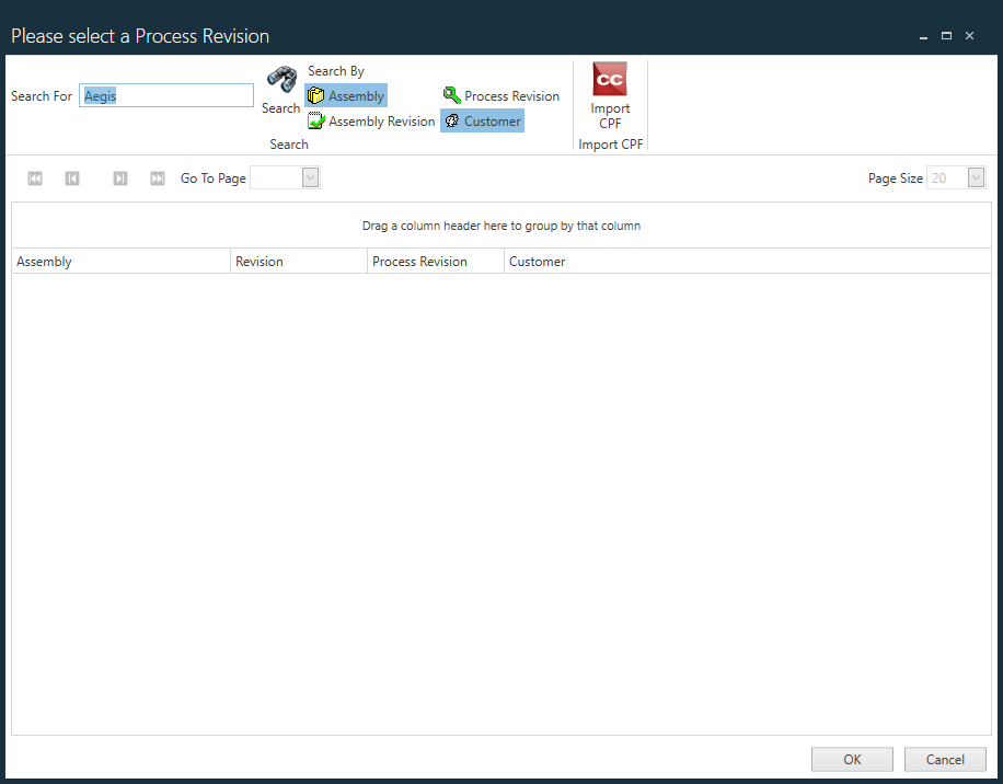 Please Select a Process Revision dialog