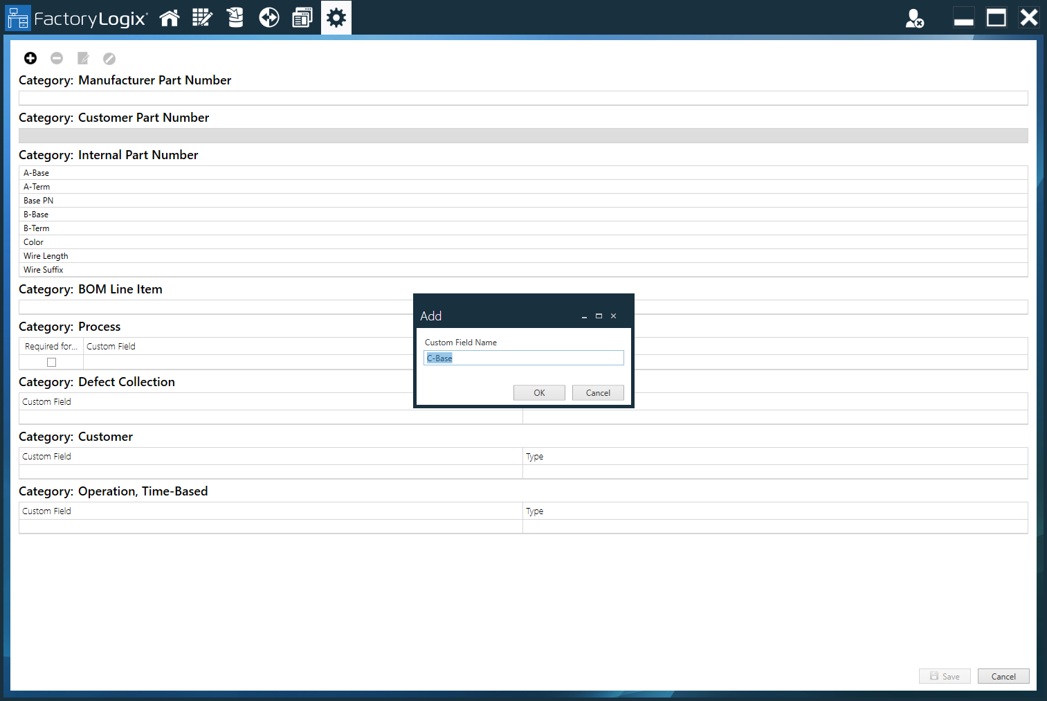 Define Custom Fields for Part Numbers
