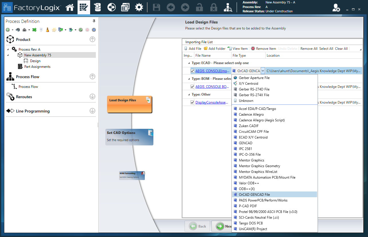 Be sure to check the file type when you load a design file