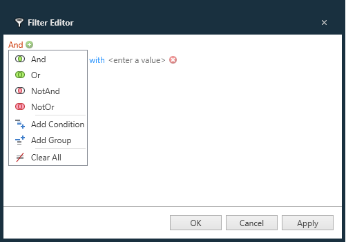 Filter Editor - BOM column data