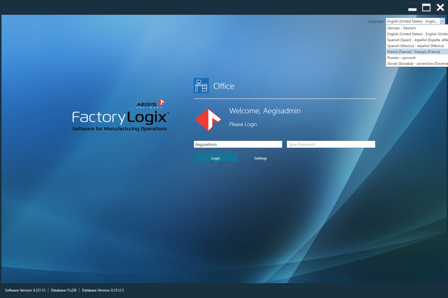Language Selection options.