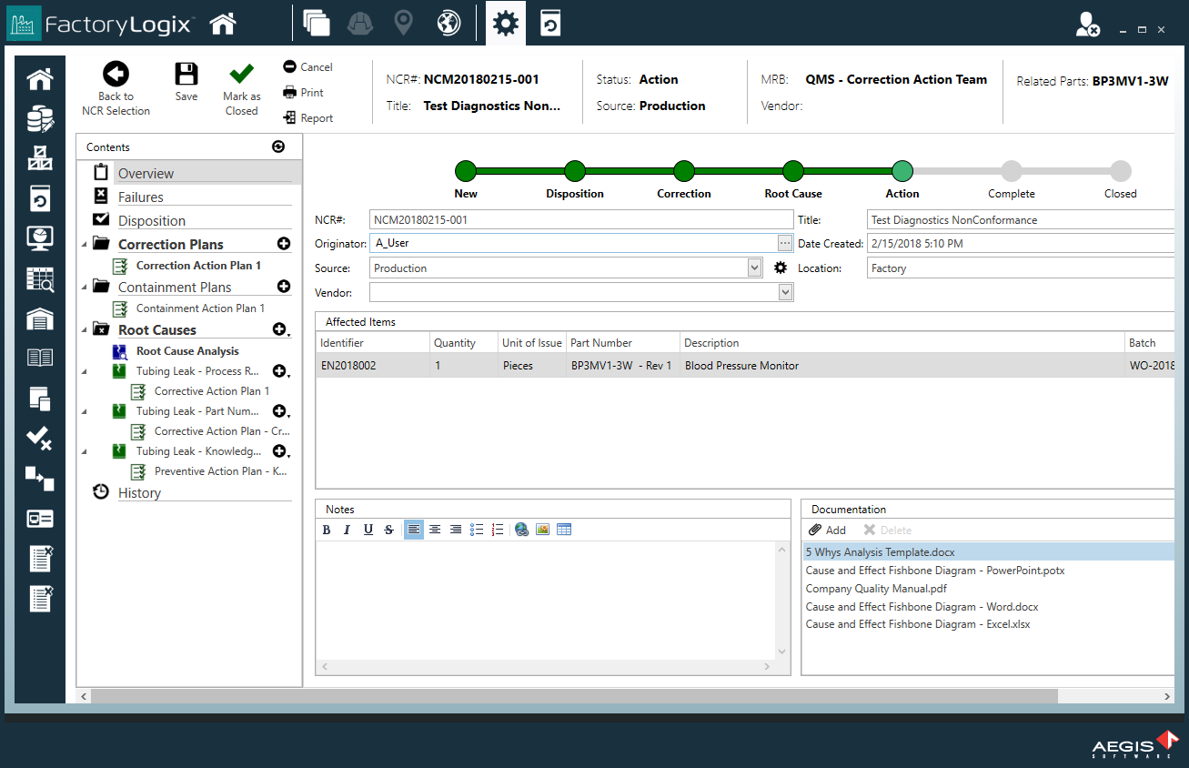 FactoryLogix Operations Non-Conformance example