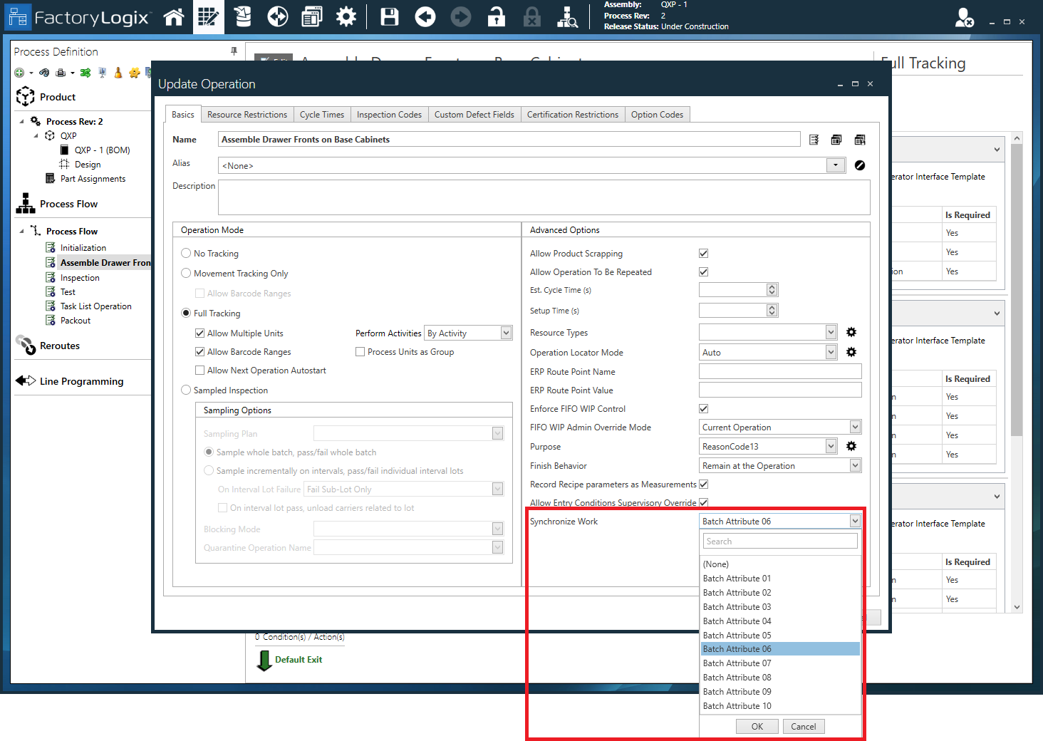 Synchronize Work option - Operation Properties dialog