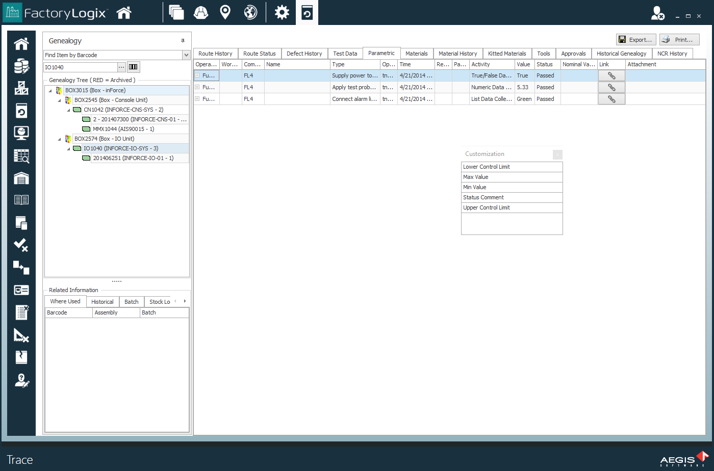 Control limits in the Trace window