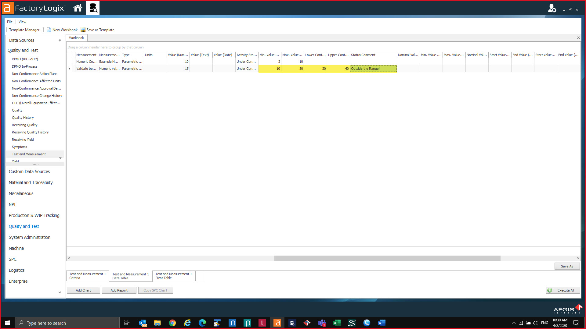 Validate with control limits
