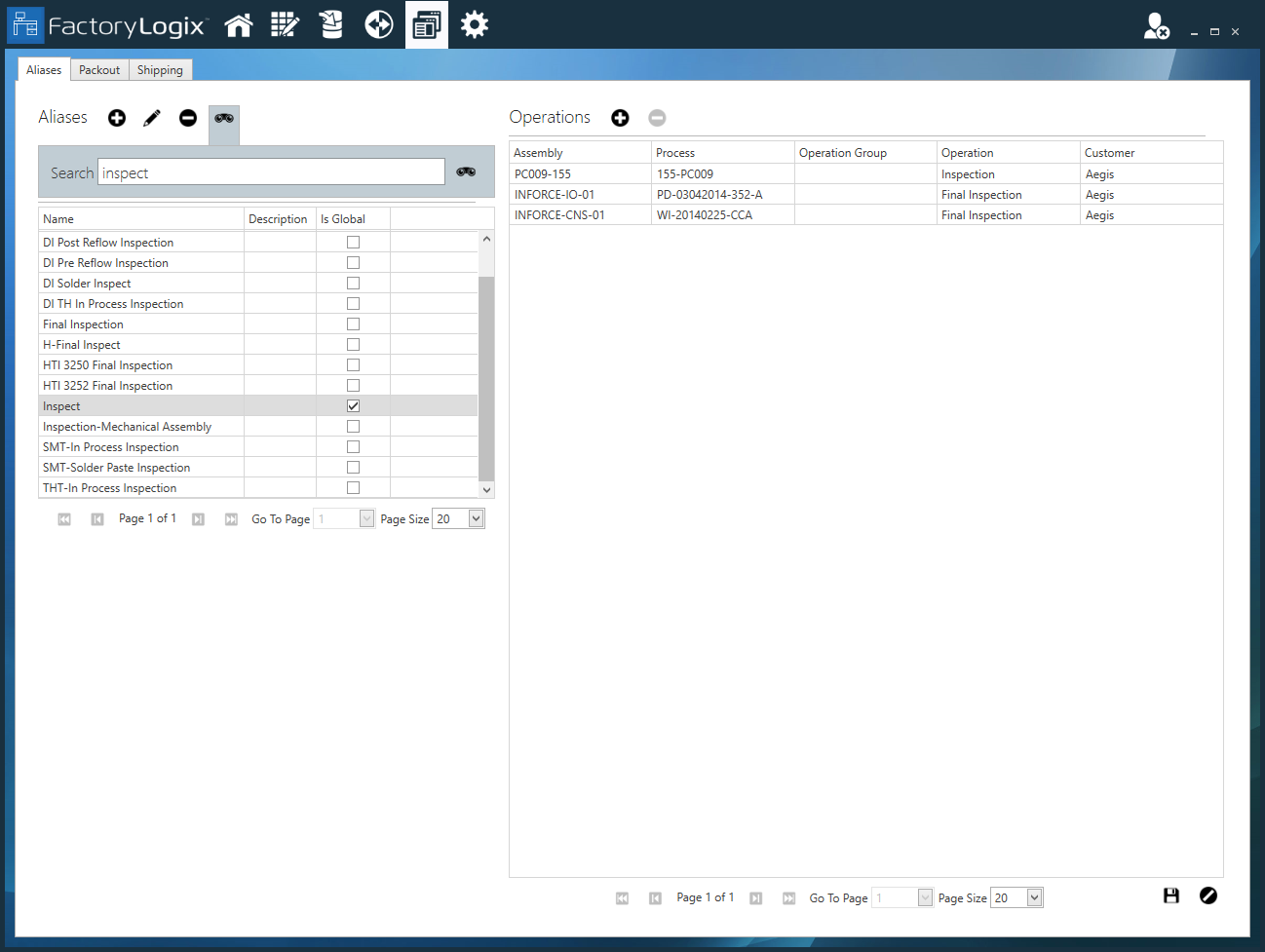 Selected operations for global operation alias.