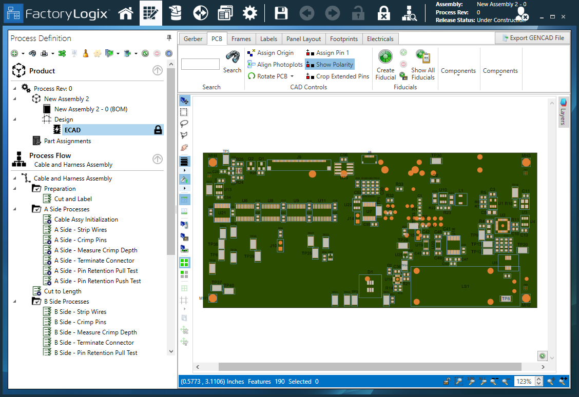 ECAD file checked out for editing in the Process Definition window