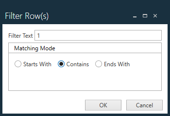 Filter Row(s) dialog