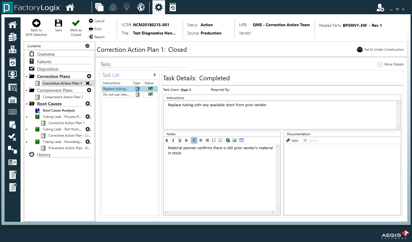 Correction action plan