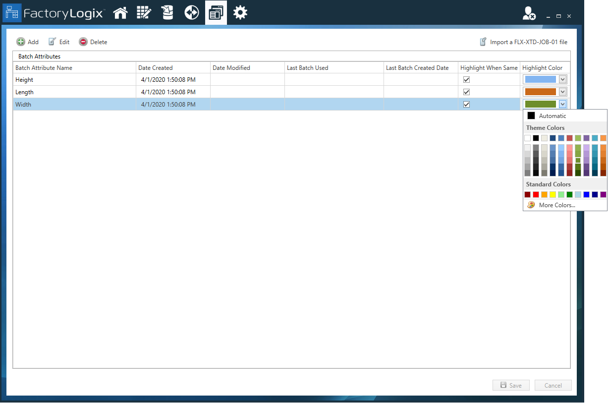 Batch Attributes - highlight colors
