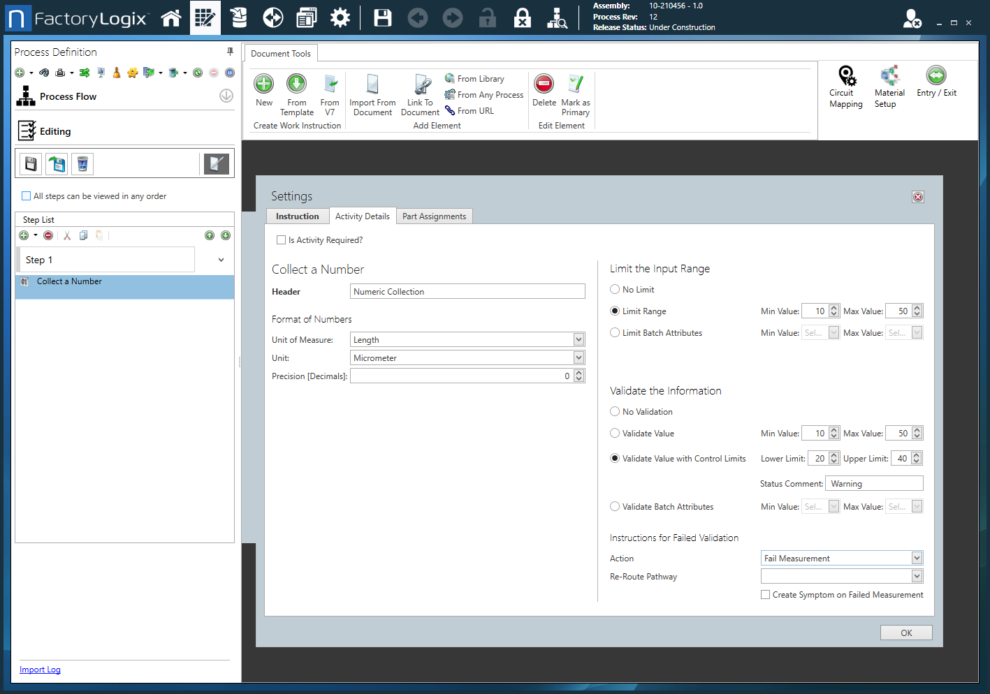 Collect a Number Activity control limits settings