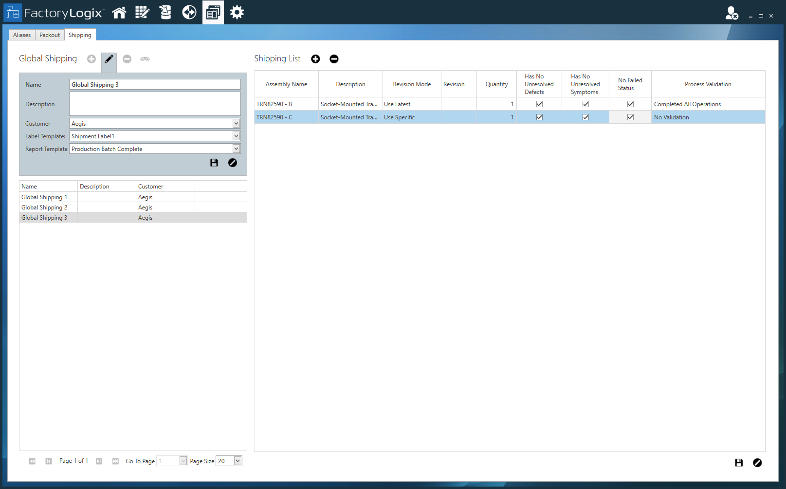 Configure shipping list