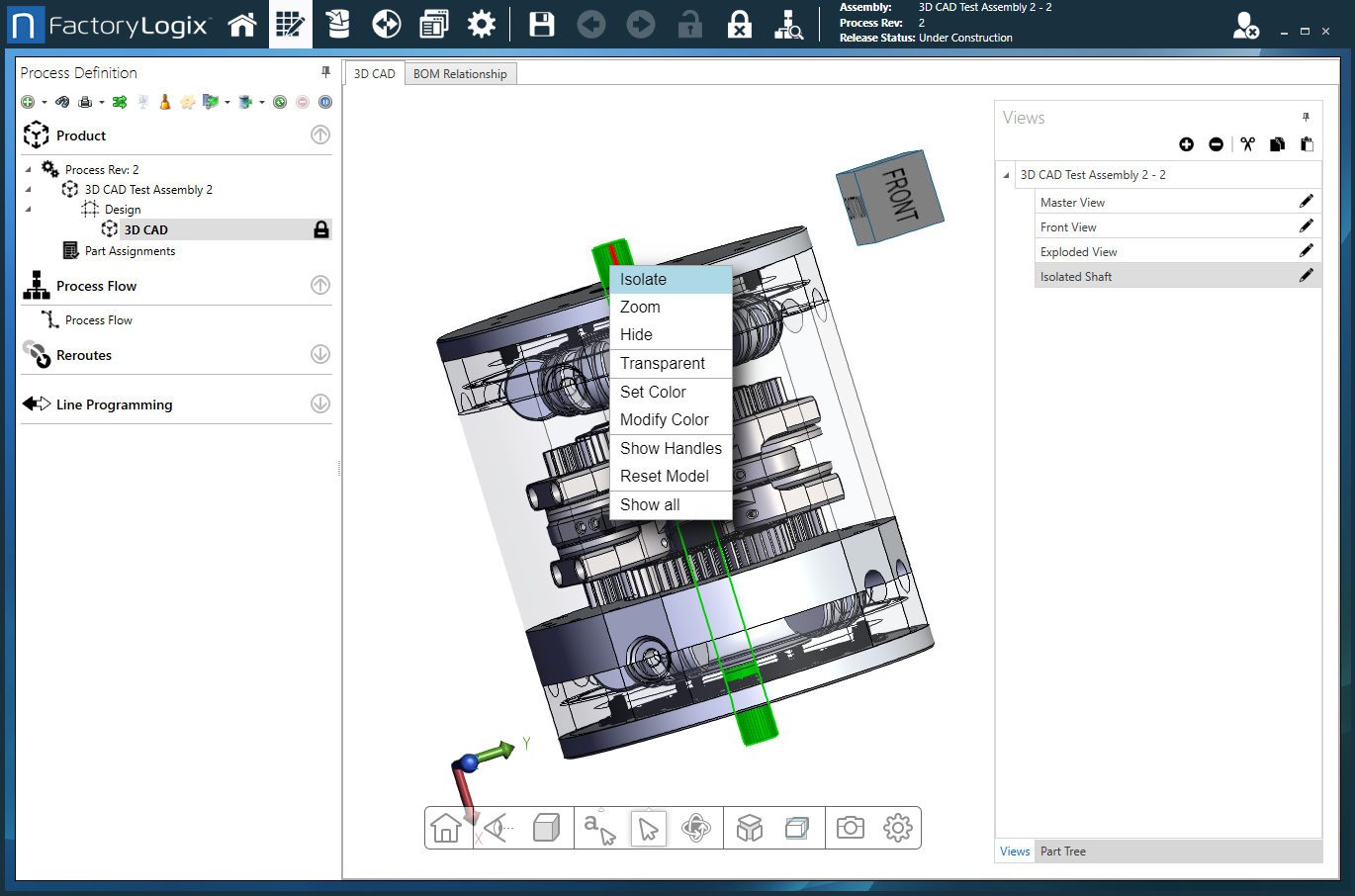 Right-click the part, then select Isolate