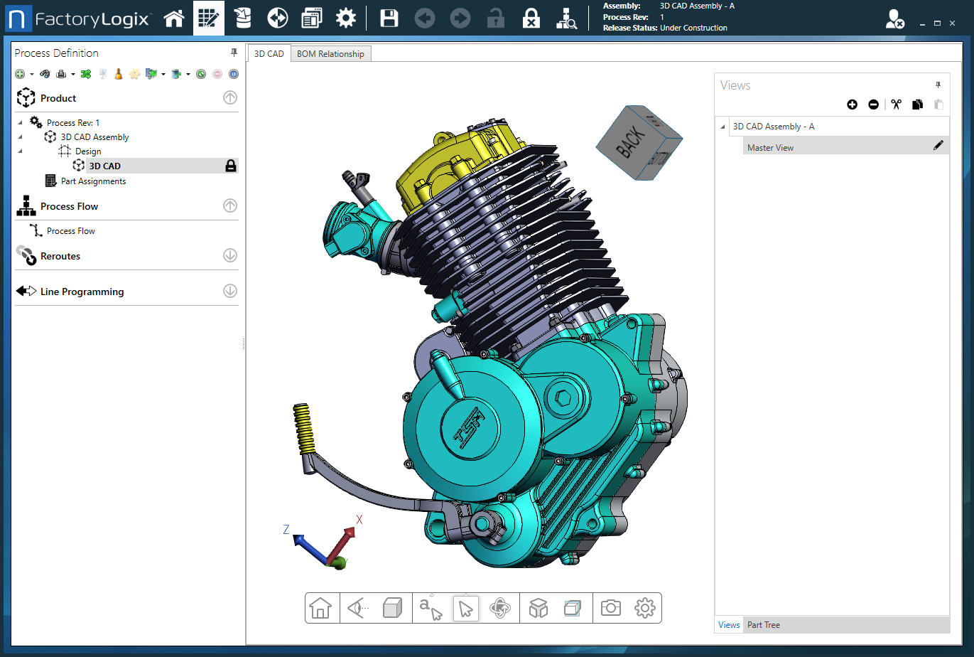 Assembly with multiple colors applied to parts