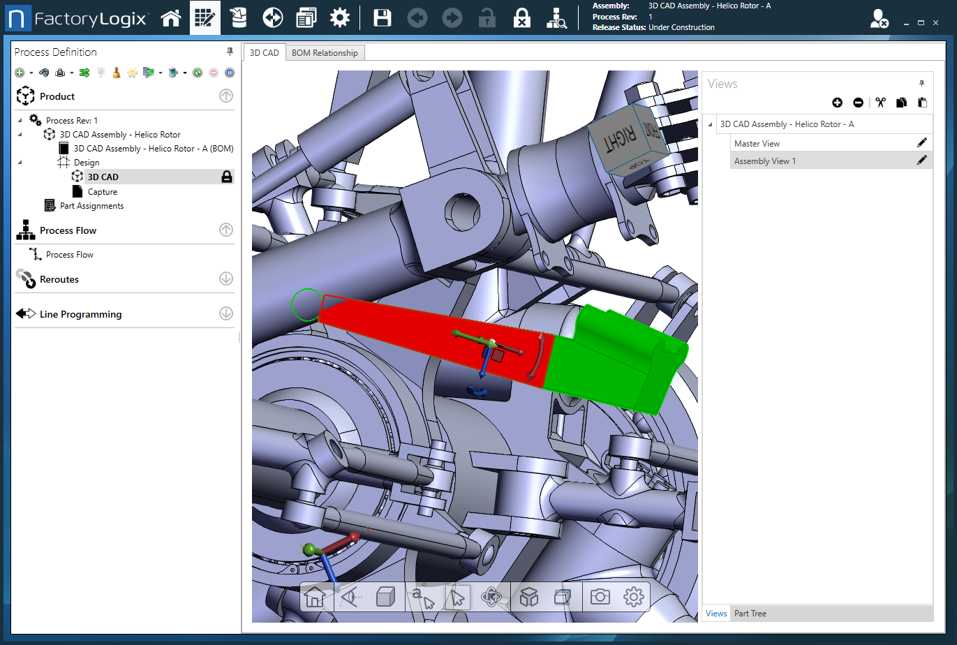 Zoomed 3D CAD view with a rotated part