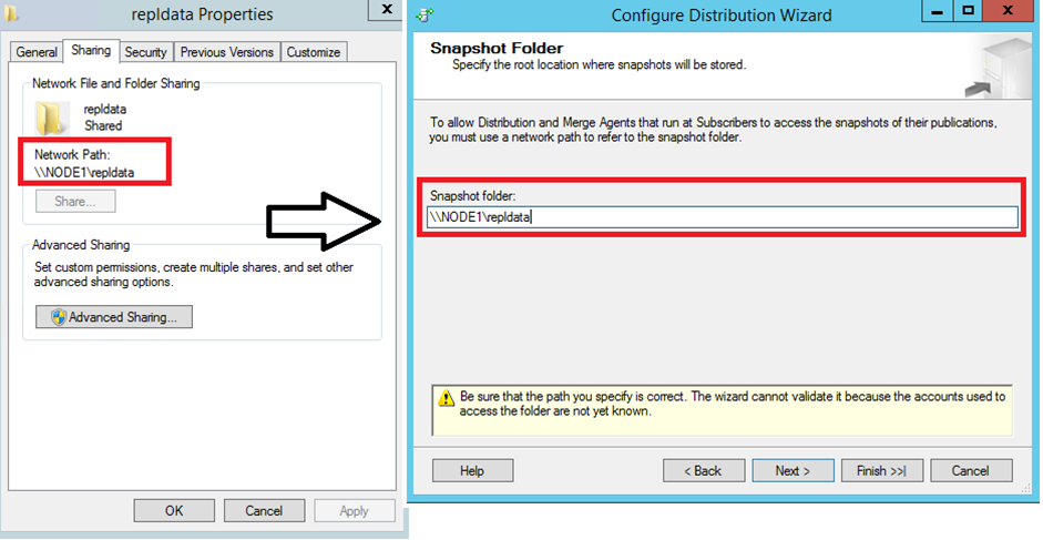 Enter the Snapshot folder network share path