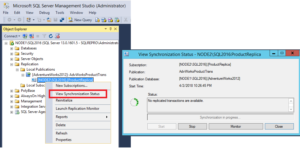 View Synchronization Status