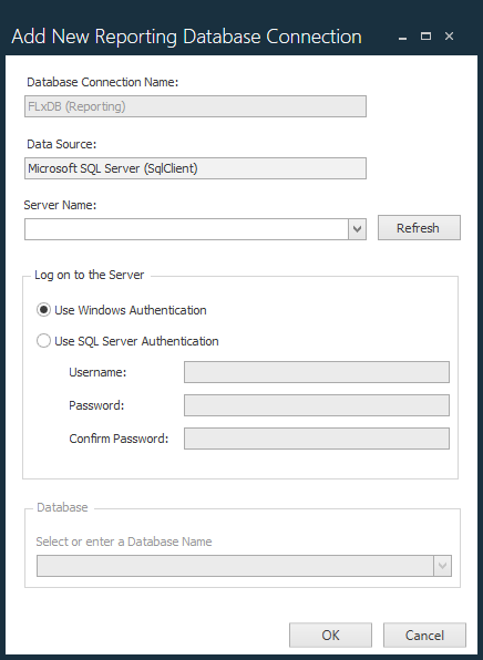 Add New Reporting Database Connection dialog