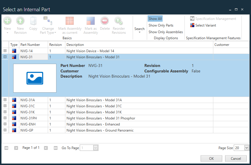 New IPN Link - Select an Internal Part dialog