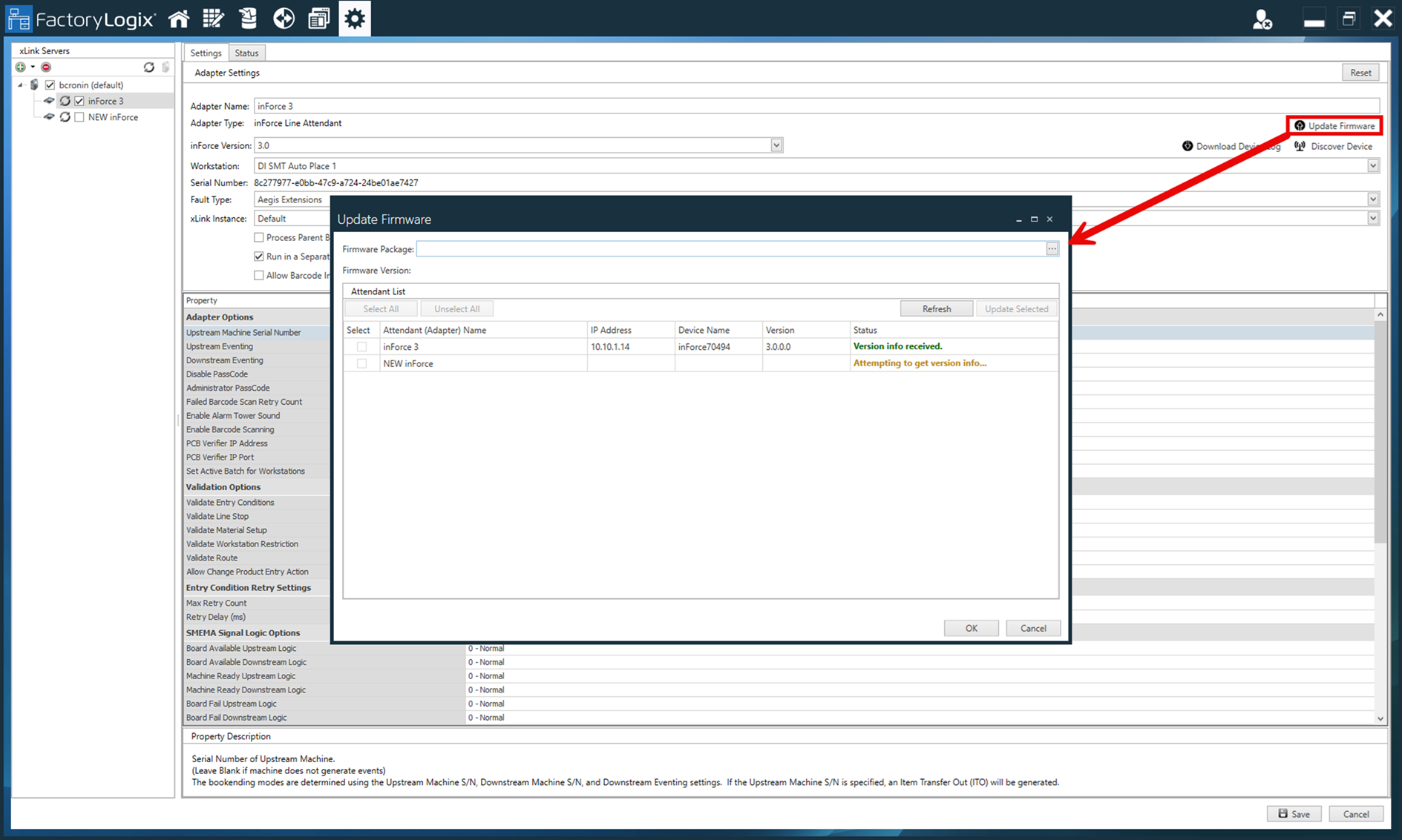 inForce 3 - Update Firmware dialog